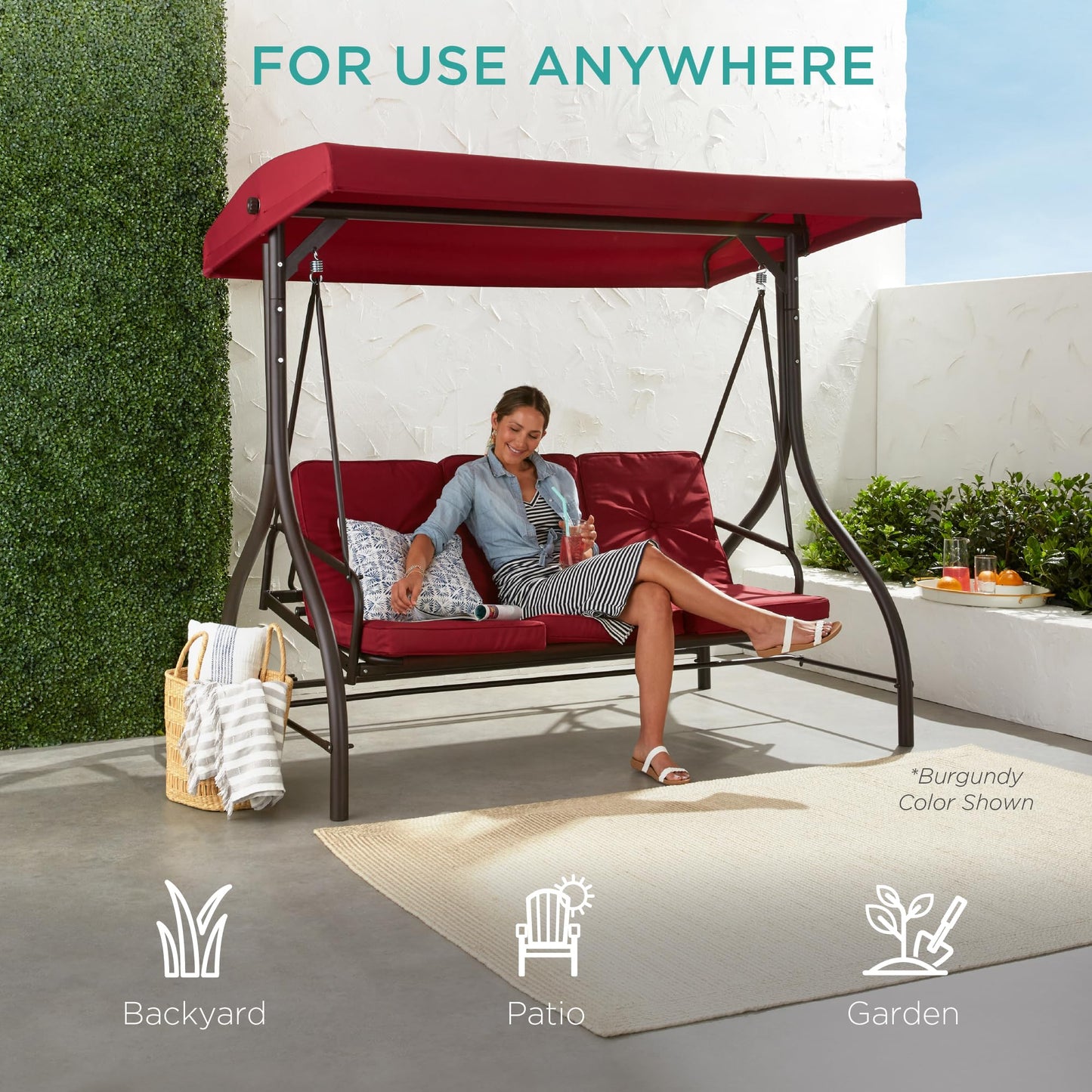 Best Choice Products 3-Seat Outdoor Large Converting Canopy Swing Glider, Patio Hammock Lounge Chair for Porch, Backyard w/Flatbed, Adjustable Shade, Removable Cushions - Peacock