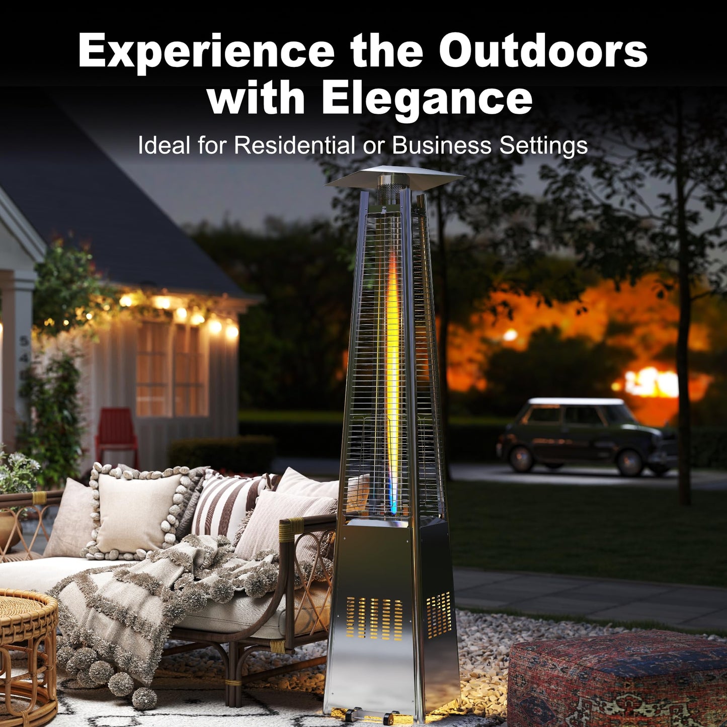 Kingdura 48,000 BTU Pyramid Patio Heater with Cover & Wheels, Outdoor Patio Heaters for Outdoor Use, Triple Safety Protection, 88" Quartz Glass Tube Propane Heater for Deck Backyard Commercial Balcony