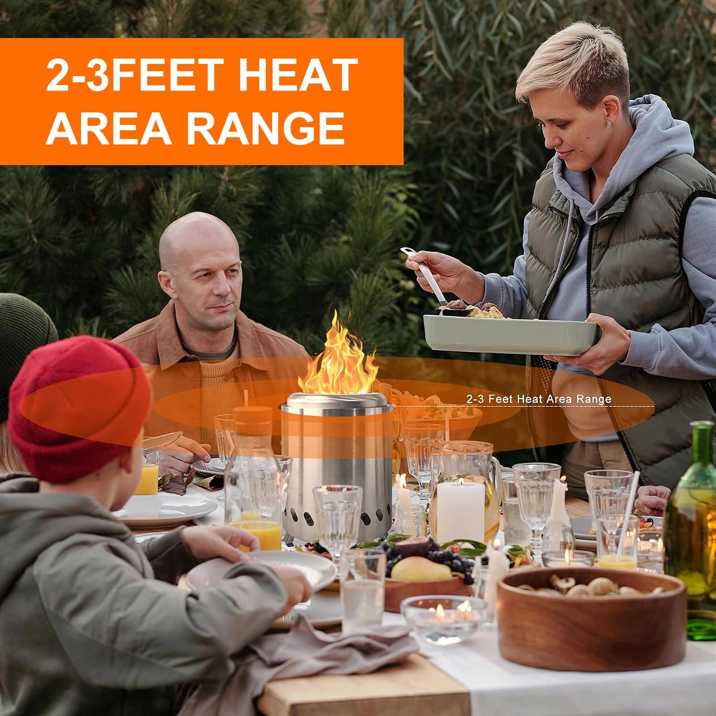 FAHKNS Smokeless Tabletop Fire Pit, 304 Stainless Steel Mini Tabletop Fire Pit for Deck and Outdoor Camping, Removable Ashtray, Dual Fuel Stove, Silicone Mat and Travel Bag, 5.5 * 8IN