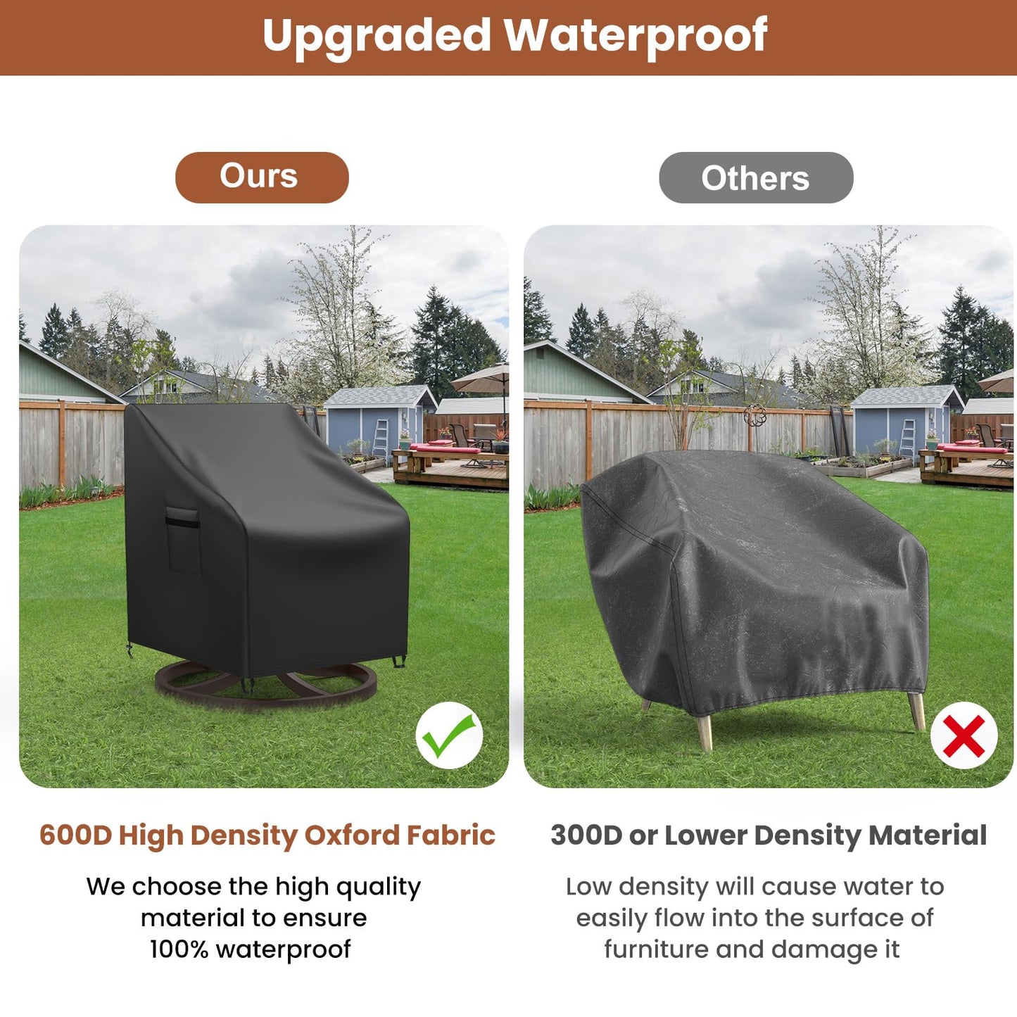 Mrrihand Patio Chair Covers, 2 Pack Outdoor Swivel Lounge Chair Cover, Heavy Duty Patio Rocking Chair Covers, Patio Furniture Covers Waterproof, 30" W×34" D×38.5" H, Black