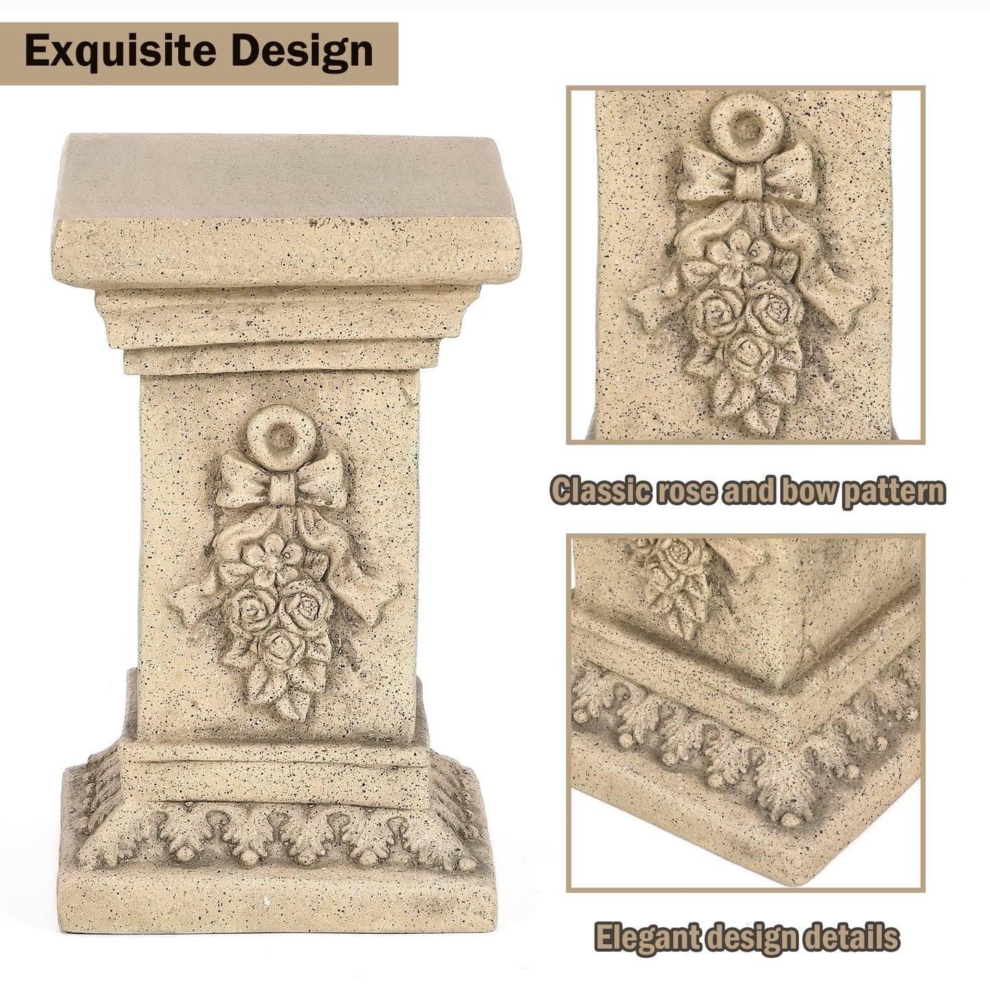MOCOME 19" Tall Garden Pedestal Stand with Bow Design, Heavy Duty Magnesium Oxide Plinth, Weatherproof Outdoor Pedestal for Sculptures, Flower Pots, Decor – Sturdiness Plinth Base Statue Riser