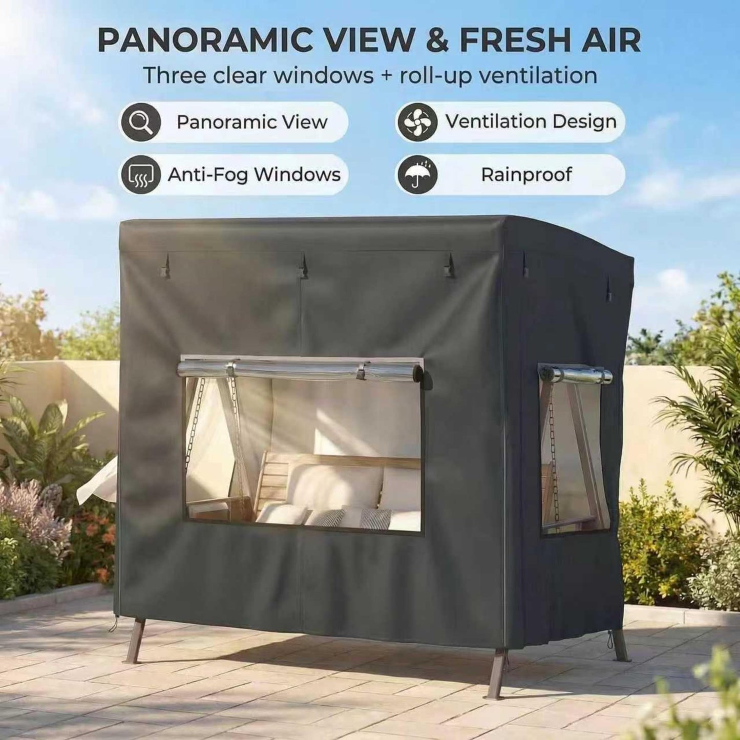 Outdoor Swing Cover,Patio Swing Chair Covers,Garden Hammock Glider Chair Cover,Can be Used Without Disassembly,Black (68”x45”x61”)