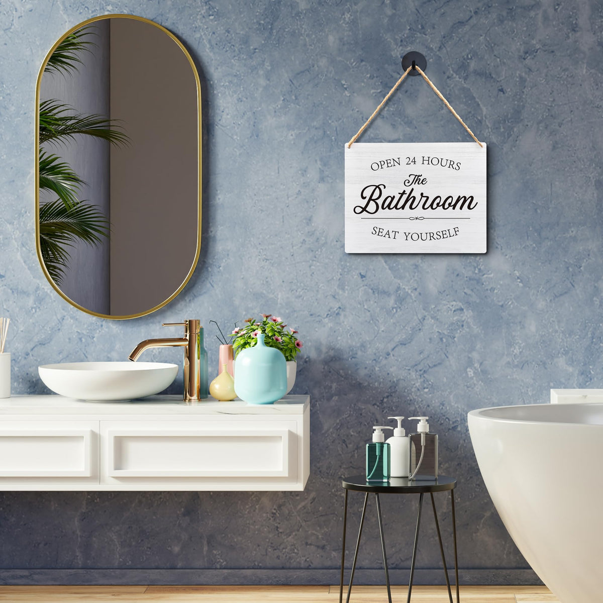 Lacosu Wall Pediments Please Seat Yourself Bathroom Sign,Funny Bathroom Hanging Sign for Restroom Wall Decor,10x8 Inches