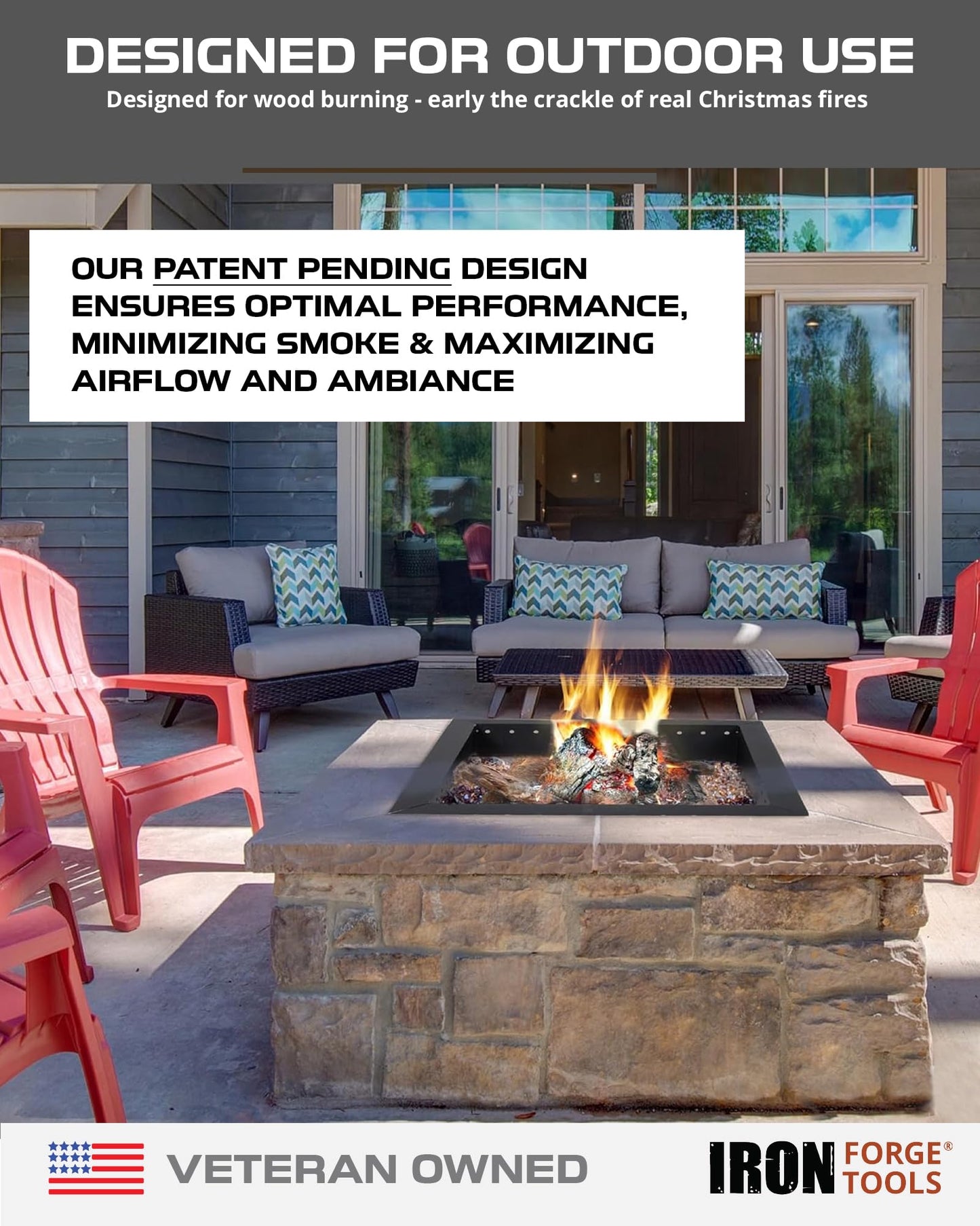 Iron Forge Tools Smokeless Outdoor Fire Pit Ring Insert 36 Inch Square