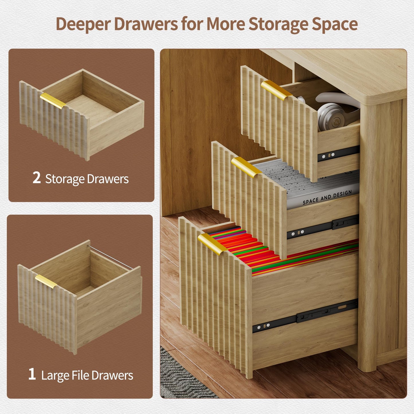 FREDEES LED Study Desk with Hutch, Home Office Desk with Charging Station & Storage Drawer, 70'H Writing Table with Glass Display Cabinet, 3 Color Light Computer Desks for Study, Wood