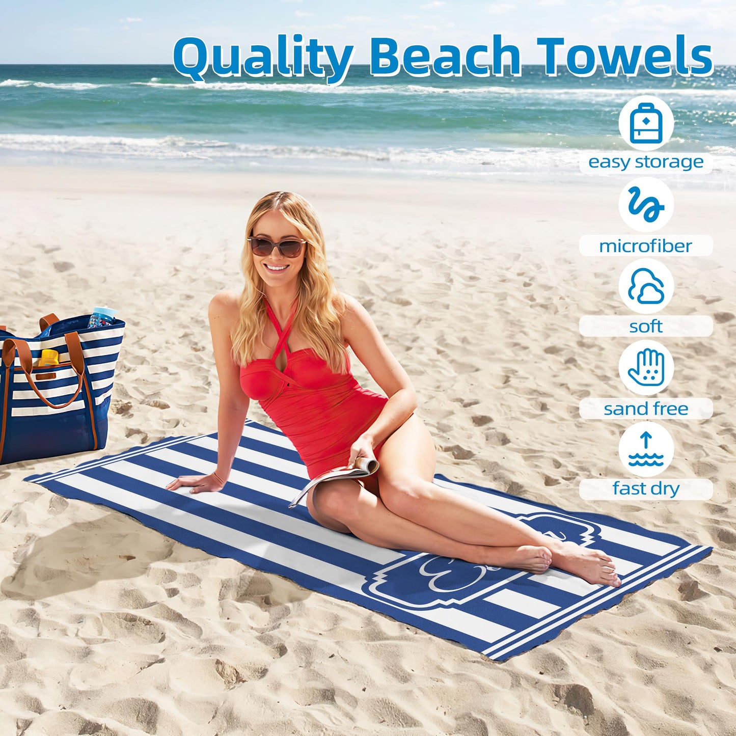 Personalized Beach Towels with Name Microfiber Custom Beach Towels Graduated Gifts for Students, Sand Free Quick Dry Beach Towel for Women Lightweight Beach Towel for Adults 30x60 Inch-Navy Blue