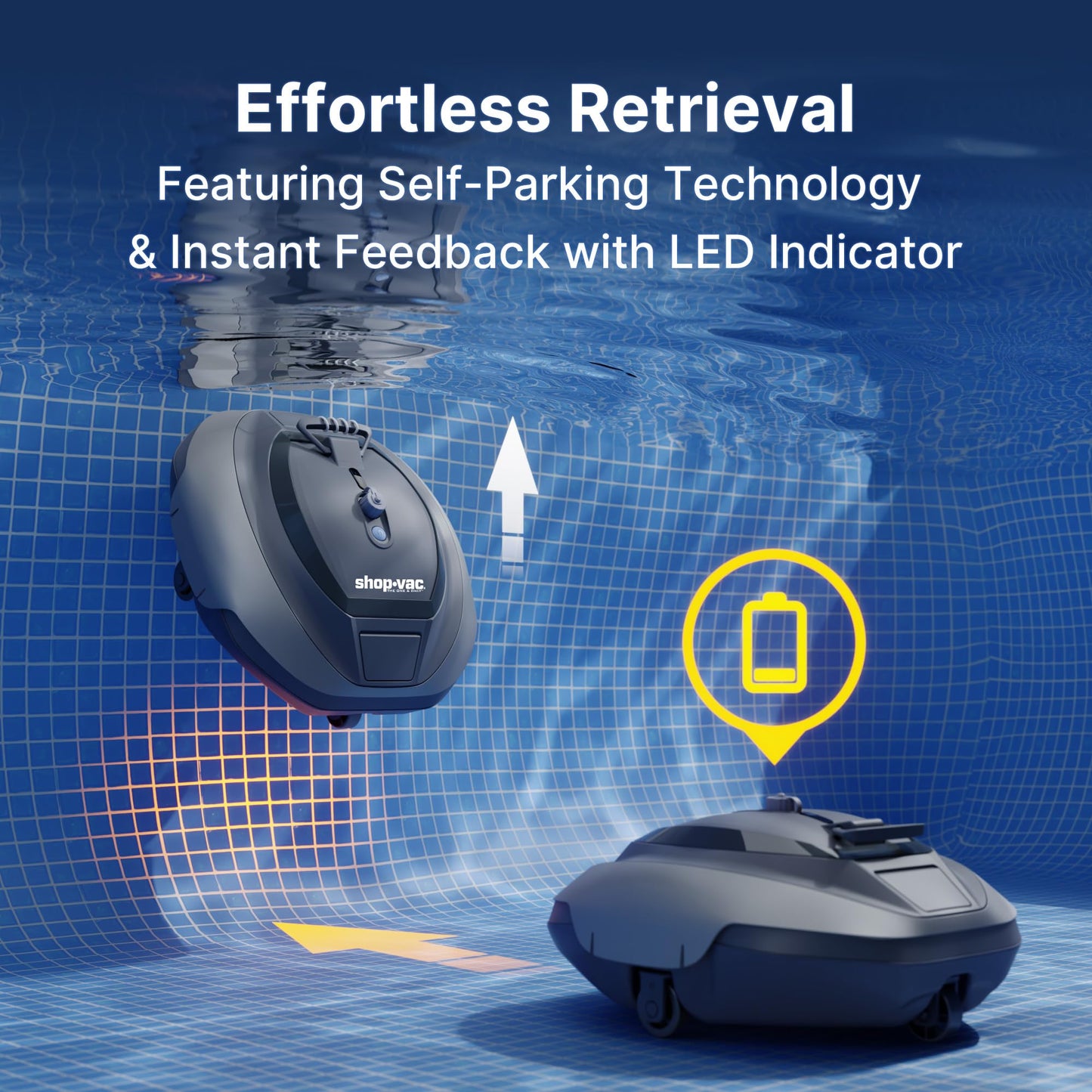 Shop-Vac Cordless Robotic Pool Cleaner, Superior Suction, Smart Senor, DirtLock 2.0, 90-Min Runtime for Above-Ground Flat Pools up to 850 Sq.Ft.