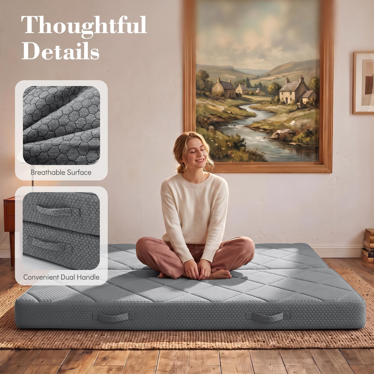 Flantree 6" Full Size Futon Mattress Replacement with Handles,71X52X6"