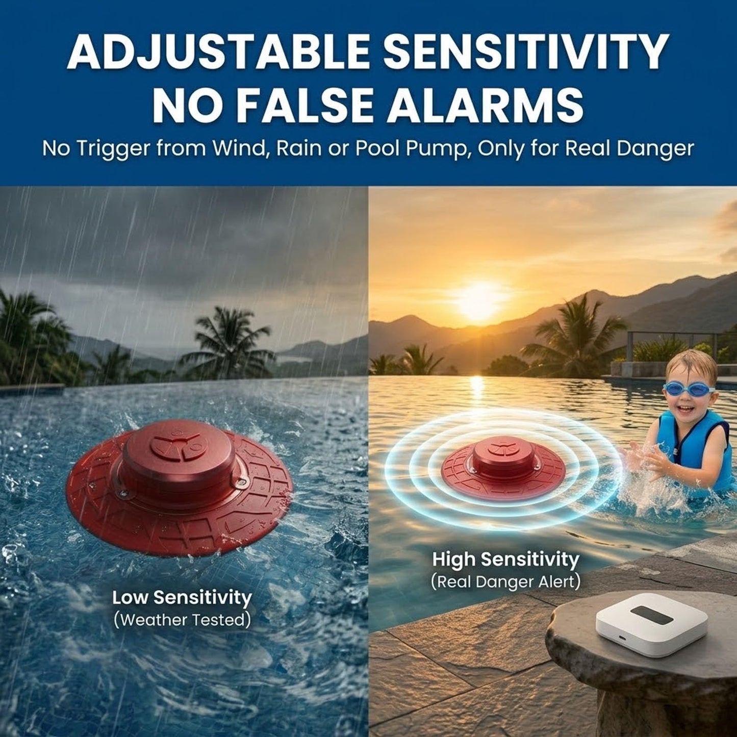 Pool Alarm for Inground & Above Ground Pools, 110dB Ultra-Loud Water Motion Sensor with Indoor Receiver - Adjustable Sensitivity, Weatherproof UV Resistant, Backyard Child & Pet Safety