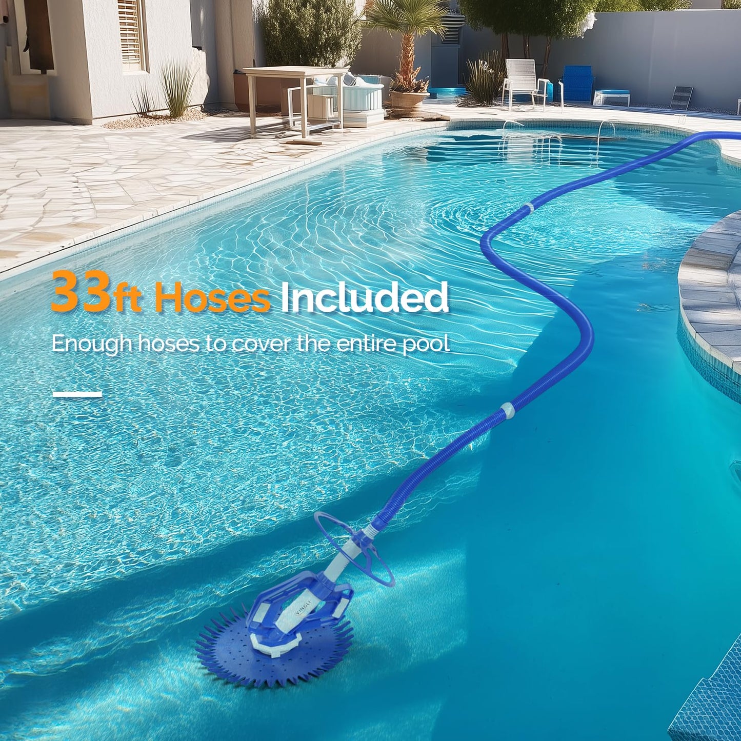 VINGLI Pool Vacuum Cleaner Automatic Sweeper Swimming Pool Creepy Crawler Vacuum with 33FT Hoses (Navy Blue&White)