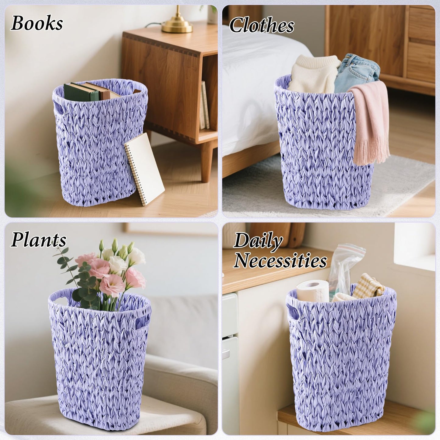 Bathroom Accessory Set, 10 Pieces Bath Set Purple 4 Gallon Wicker Trash Can