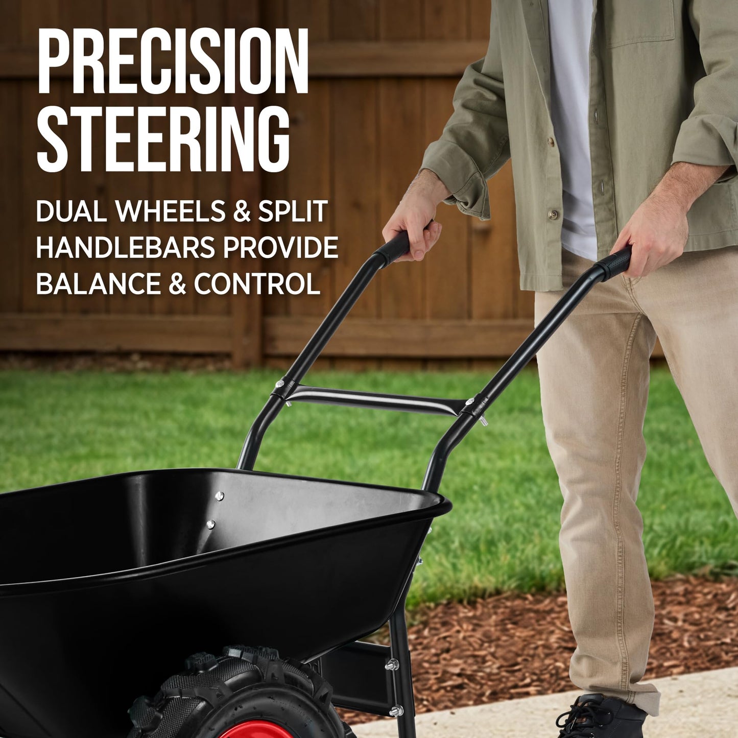 Best Choice Products Dual-Wheel Wheelbarrow Garden Cart - 500 lb Capacity, Extra-Large Wheels, Built-in Stand, for Yard, Garden & Landscaping - Black