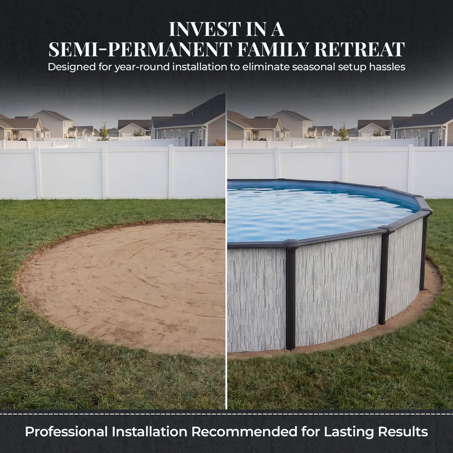 Blue Wave Sevilla 15-ft Round 52-in Deep Hard Sided Steel Wall Above Ground Pool with 6-in Top Seats, 5-in Verticals, Skimmer & Vinyl Liner - 5,130 Gallon Capacity for Family Swimming & Recreation