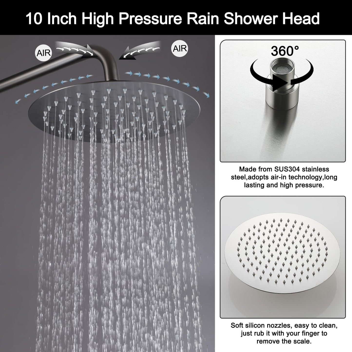 RBROHANT Freestanding Outdoor Shower Nickel, Height Adjustable Outside Showers for Backyard Garden Pool Beach, Outdoor Shower Fixtures with 10” Rain Shower Head and Handheld, Brushed Nickel, JK0317