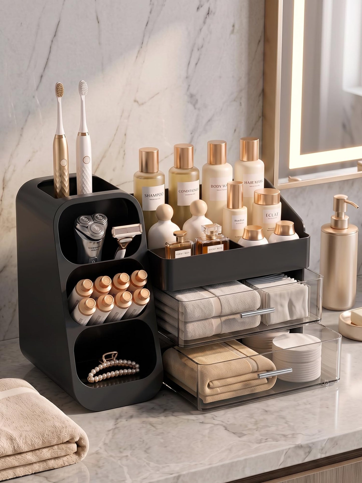 Booklov Large Makeup Organizer for Vanity Countertop, Black