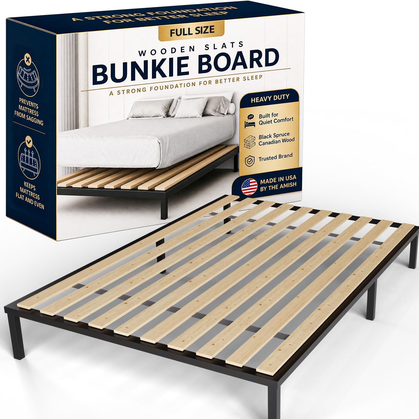 Treaton, 0.68-Inch Heavy Duty Vertical Wooden Bunkie Board/Bed Slats, Full, Beige
