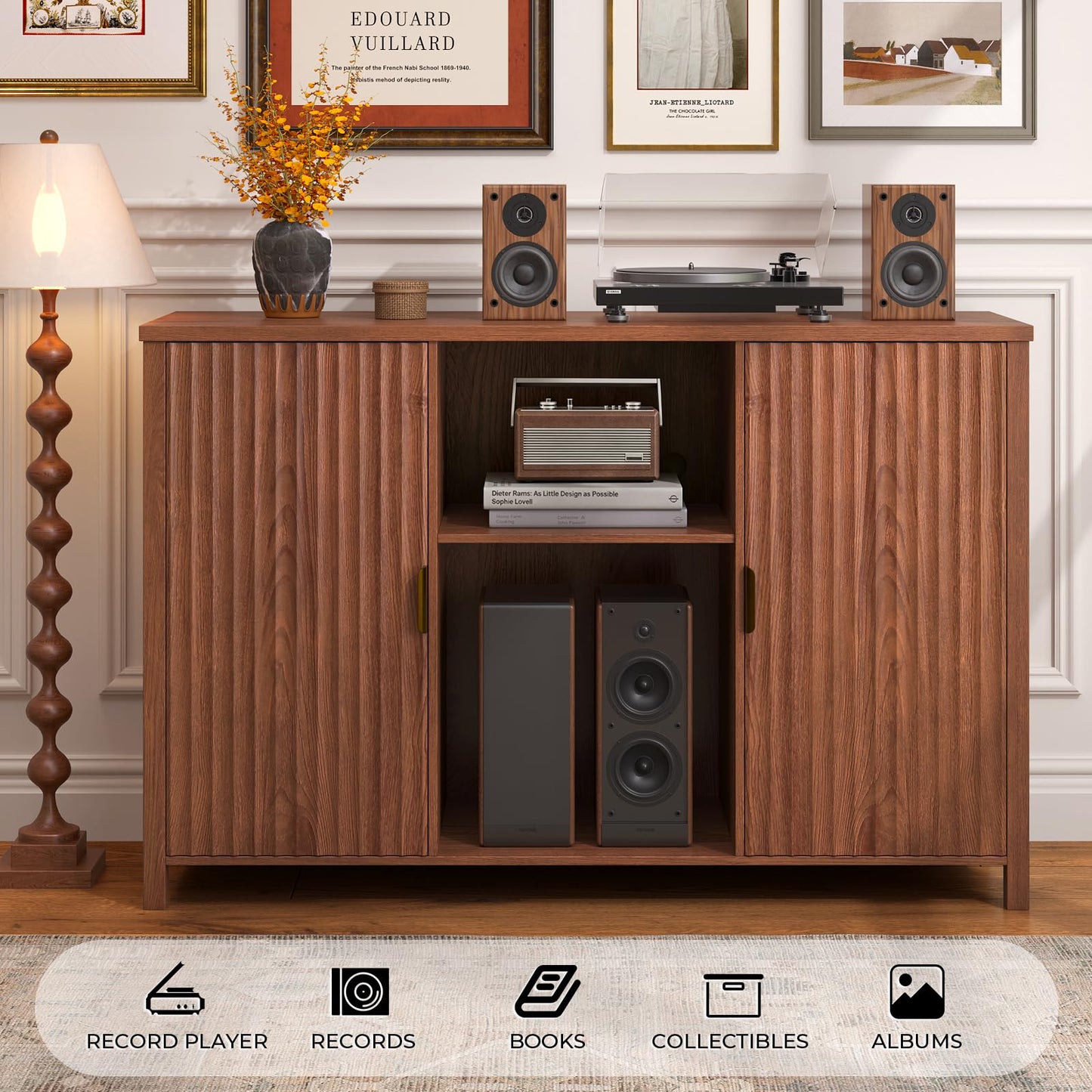 BROTTAR 47.2" Mid Century Modern Record Player Stand with Vinyl Storage