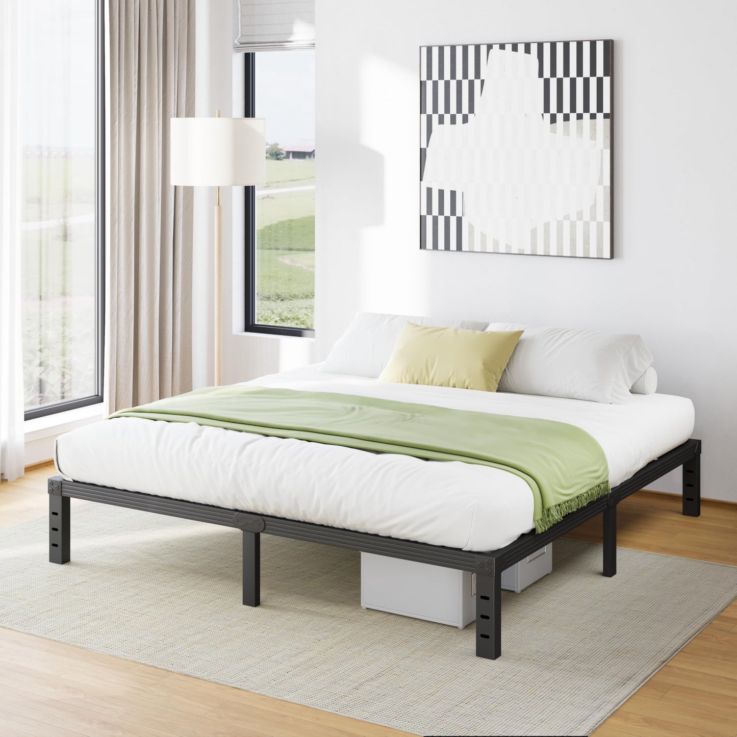 Furnitui 12 Inch High Platform California King Bed Frames, Metal Cal King Bed Frame No Box Spring Needed, Easy Assembly, Noise Free, Sturdy, Black