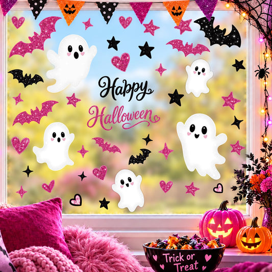 Pink Halloween Window Clings Decor Cute Ghost Stickers Decorations for Kids