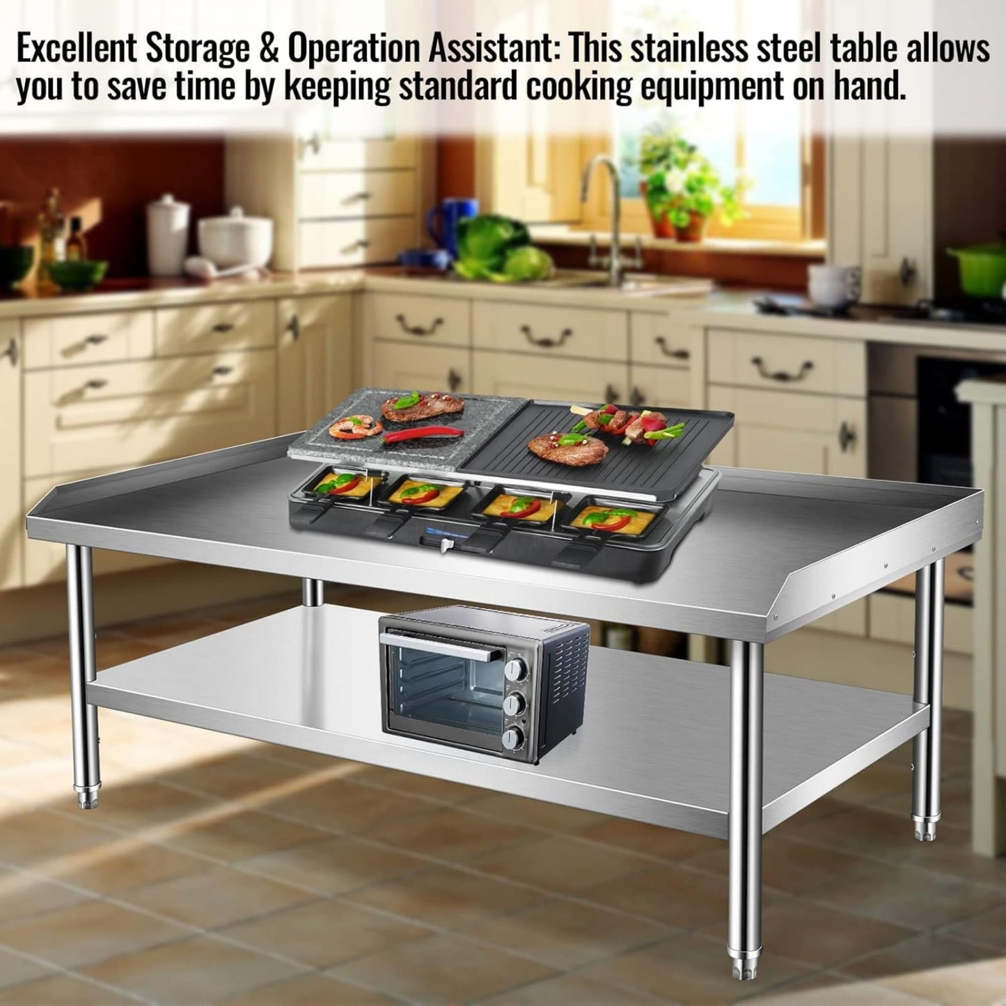 Equipment Grill Stand Table 60 x 30 inch, Heavy Duty Stainless Steel Griddle Stand Table with Undershelf, Equipment Stand for Kitchen, Bar, Restaurant, Home and Hotel