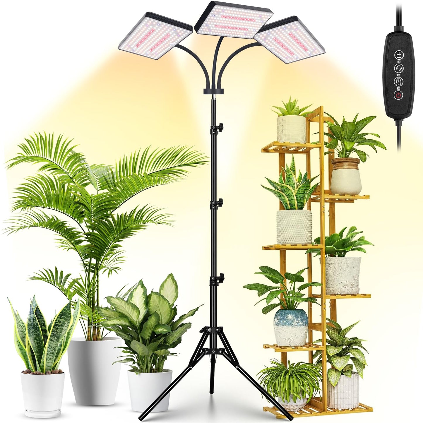 LBW Grow Lights for Indoor Plants with Stand, 642 LEDs Full Spectrum Standing Grow Light, Tall Floor Lamp with 3/6/12H Timer, 6 Brightness, 3 Modes, 63" Adjustable Tripod