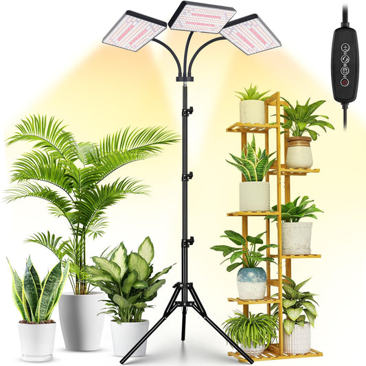 LBW Grow Lights for Indoor Plants with Stand, 642 LEDs Full Spectrum Standing Grow Light, Tall Floor Lamp with 3/6/12H Timer, 6 Brightness, 3 Modes, 63" Adjustable Tripod