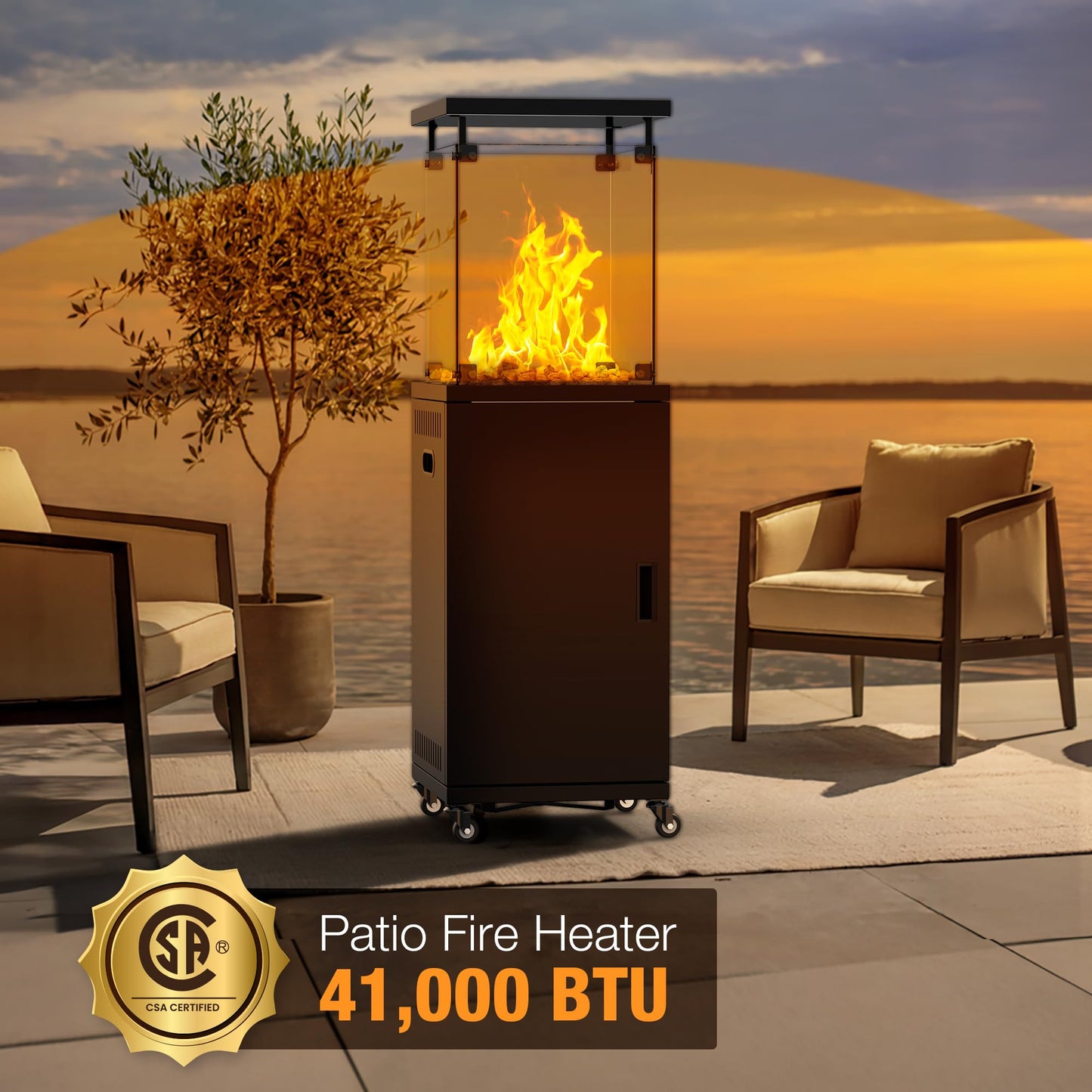 Pamapic 41,000 BTU Propane Patio Heater with Wheels & Cover,CSA Certified Outdoor Heater with Lockable Wheels for Backyard, Balcony,Garden,Weather Resistant(Ink)