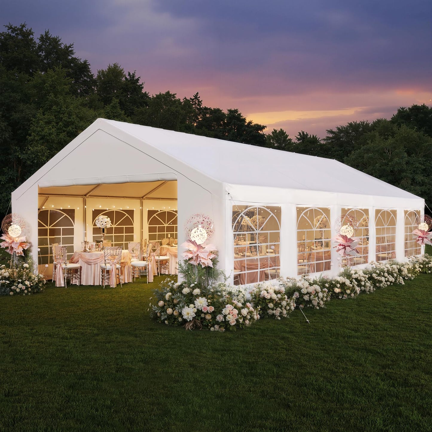 Binplax Party Tent 16x32 Canopy Heavy Duty, Waterproof Outdoor Event Tent with Removable Sidewalls & Roll-Up Door, Portable Carport for Wedding, BBQ, Camping, Birthday Party