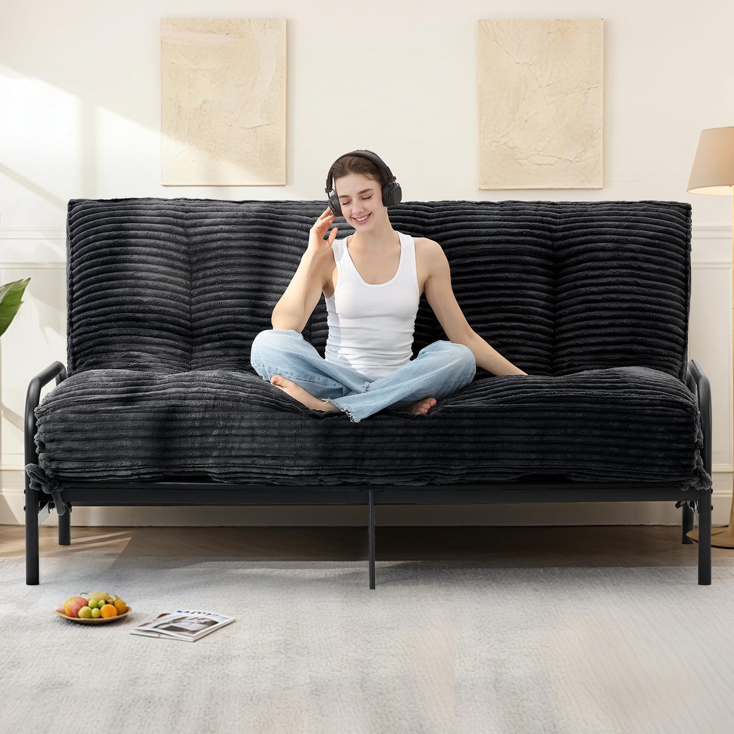 NLDD 10" Futon Mattress Full Size, Ultra Thick Futons Sofa Couch Bed Sleeper Sofa Bed, Versatile Floor Futons Japanese Floor Mattress for Adults, Black (Frame Not Included)