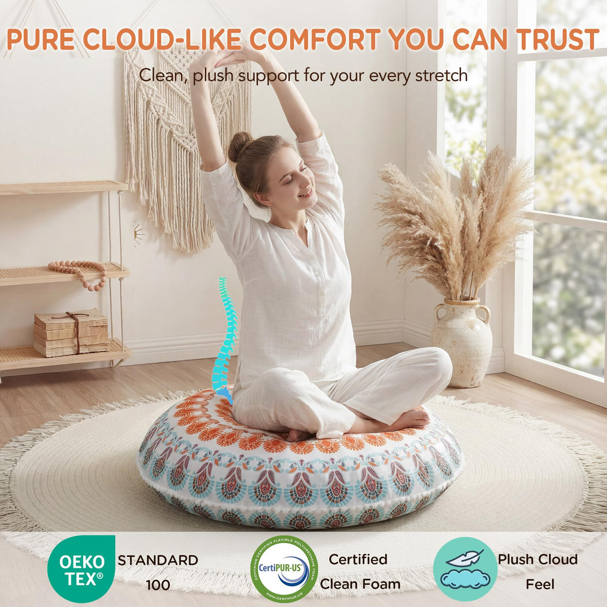 Codi Floor Pillows 2 Pack, Large Meditation Cushions for Adults, 32-inch