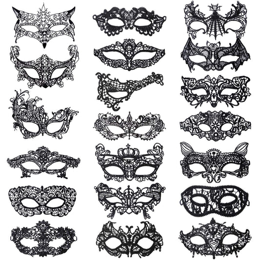 20 Pieces Lace Mask Masquerade Venetian Eyemask Halloween Sexy Woman Lace Mask for Halloween Masquerade Carnival Party Costume Ball, Black