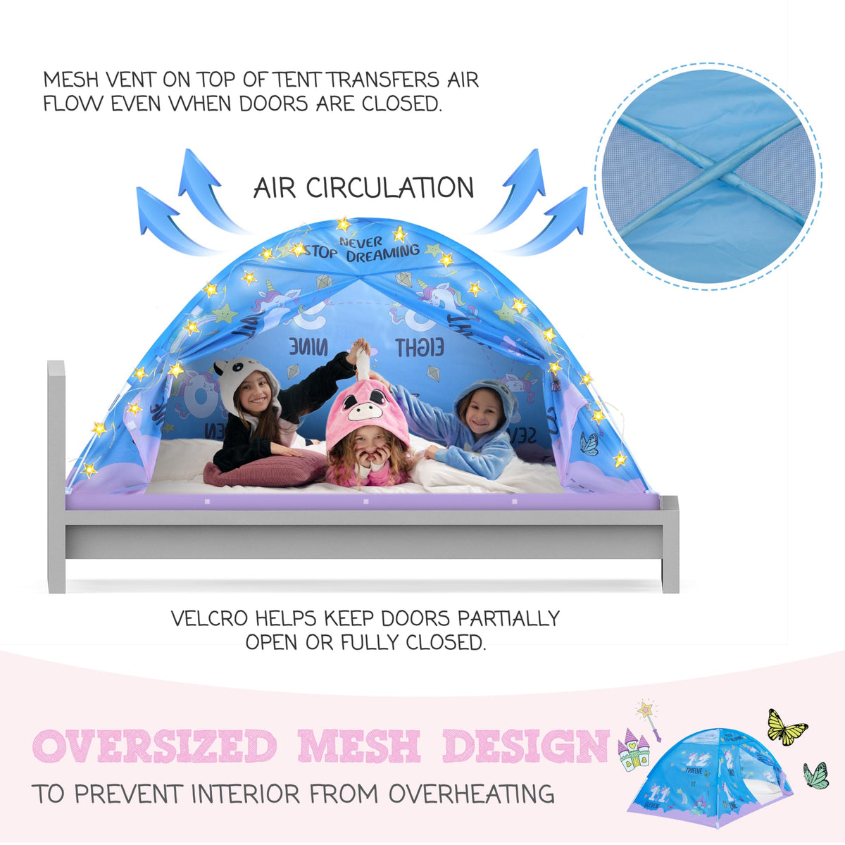 Pink Unicorn Kids Bed Tent Full Size, Pop Up Toddler Canopy and Play Fort