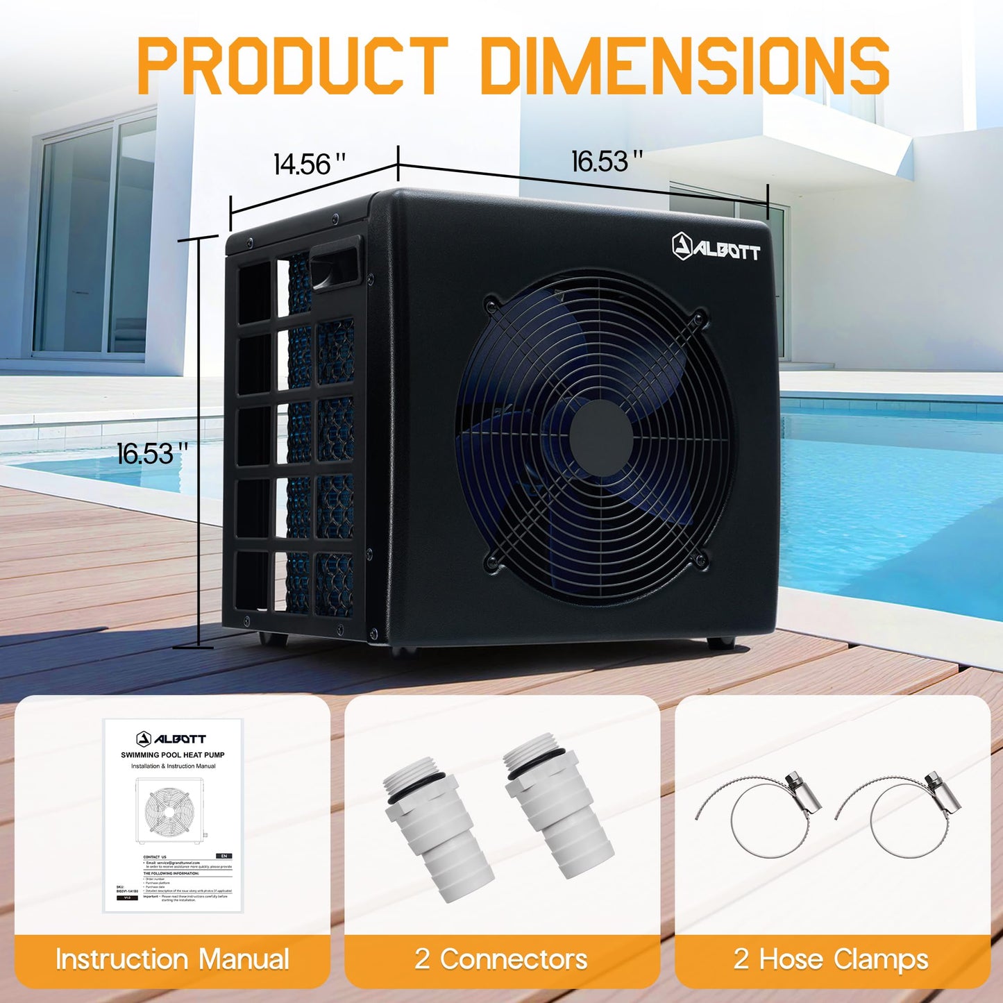 Albott 16,000 BTU Swimming Pool Heater Pump, Heating for Pools Up to 5000 Gallons, WiFi Control, Electric Pool Heater for Above Ground & Inground Pools, Black, 110V-120V 60HZ