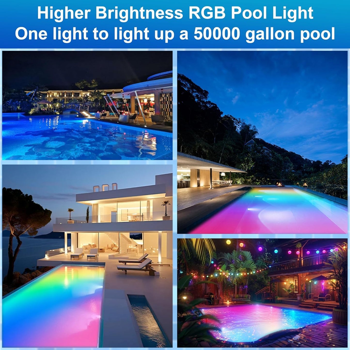 Vzyhik LED RGBW Pool Light Bulb for Inground Pools – Led Pool Lights Inground Adjustable Brightness & 12 Color Modes with Remote Control, Energy Efficient – E26 Base, 70W