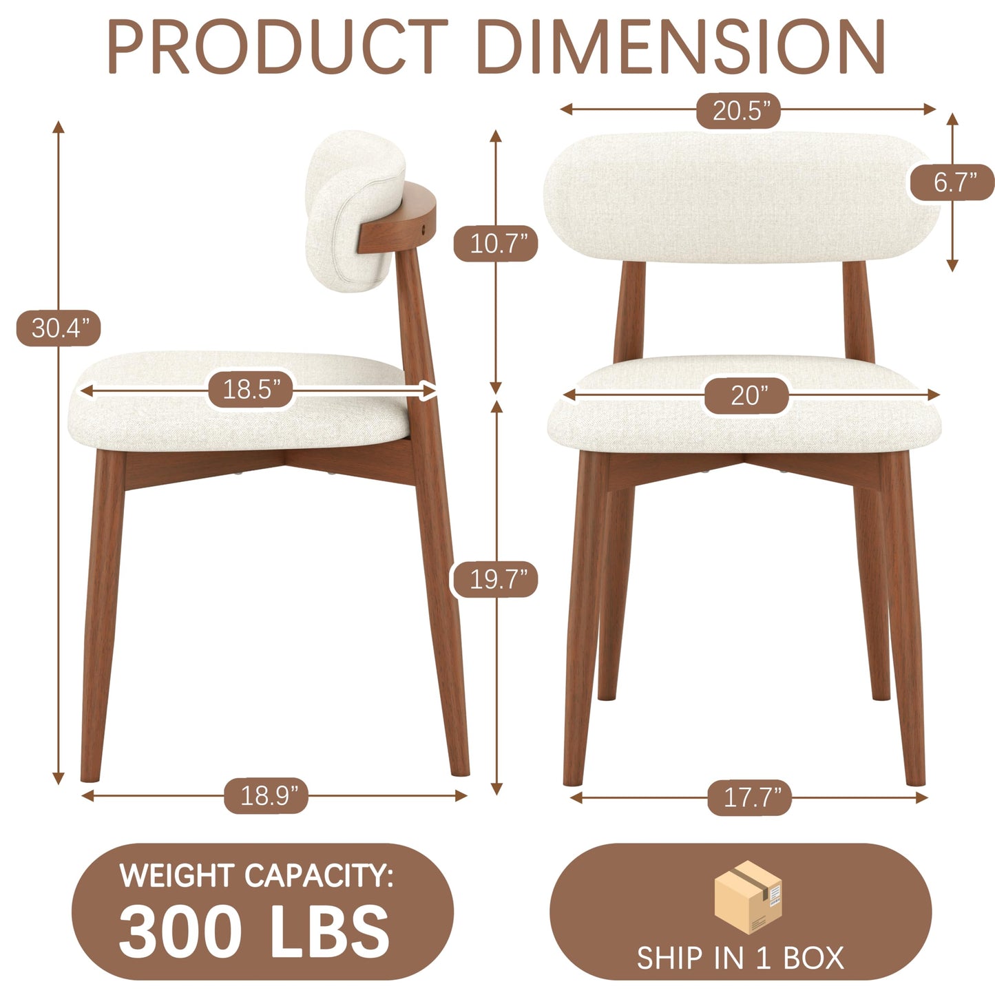Fabulcozy Solid Wood Dining Chairs Set of 2, Mid‑Century Modern Square Seat Cushion Chairs with Extra‑Thick 1.6" Legs and Curved Back, Heavy‑Duty Kitchen & Dining Room Chairs, Beige