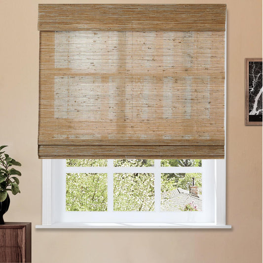 TWOPAGES Natural Cordless Jute Roman Shade Customized Light Filtering Blackout Roman Blind Roman Window Shade for Windows, Bark, 1 Piece
