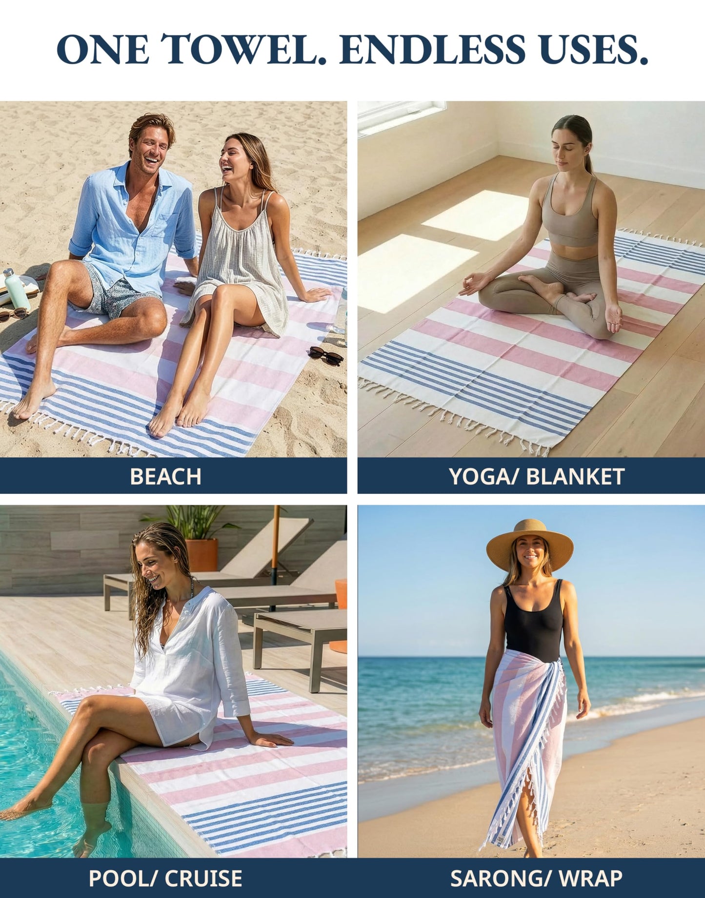 LANE LINEN Pool Towels, Turkish Beach Towels Oversized Set of 6, Pre-Washed,No Shrink, Quick Dry Travel Towel,Stylish Beach Towel for Women, Absorbent & Sand Free Towel, 39"x71"