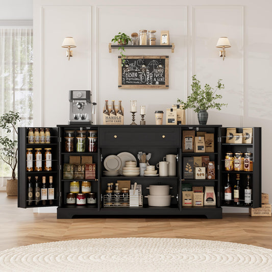 HITHOS 54" Buffet Cabinet with Storage, Modern Kitchen Buffet Sideboard with Drawer, Wood Coffee Bar with Adjustable Shelves, Kitchen Storage Cabinet for Living Room, Black