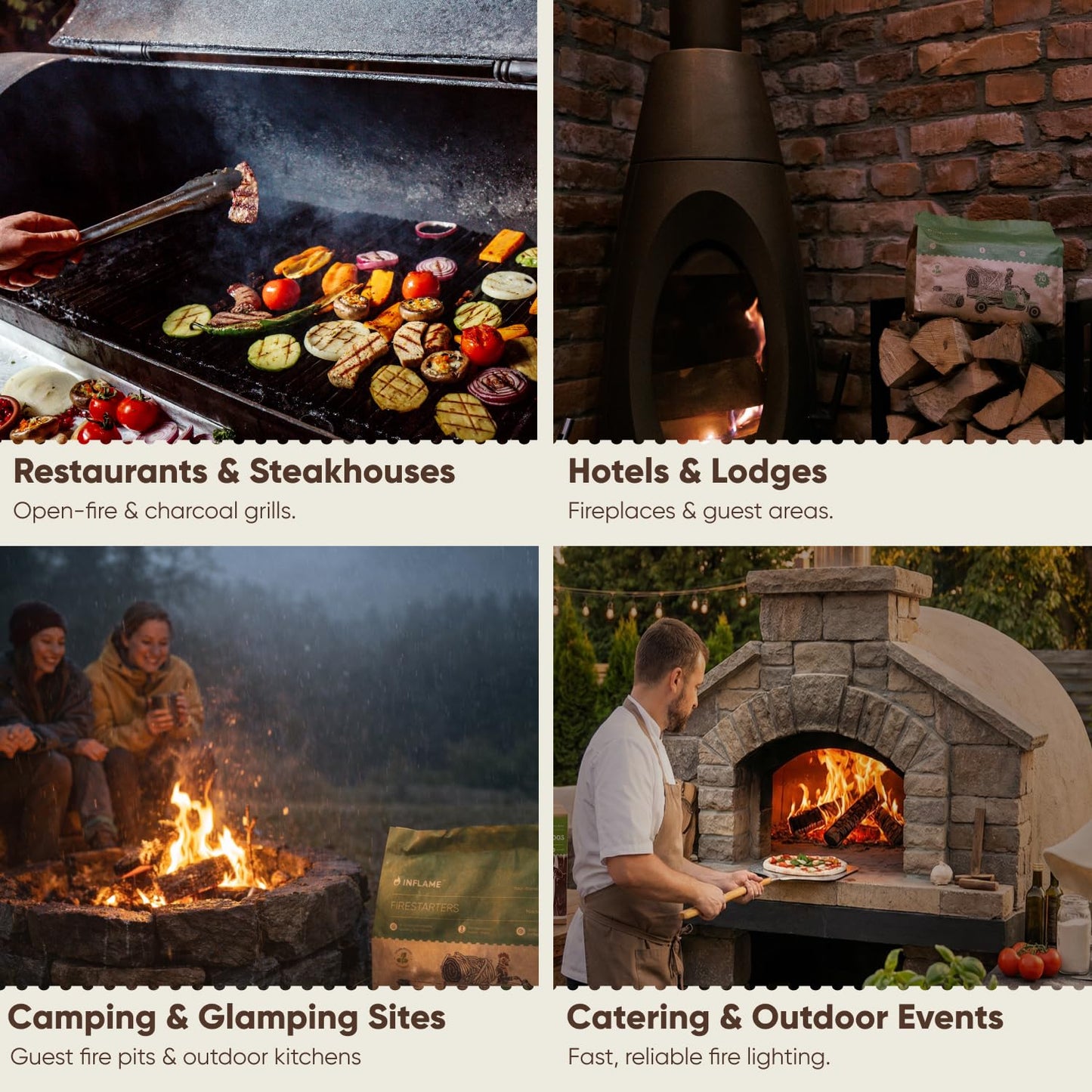 Inflame Fire Starters 300 pcs Fire Starters for Campfires, Grill, BBQ, Fireplace, Woodstove - Charcoal Starter - Waterproof, Weather-Resistant - Natural Wood Fireplace Starters