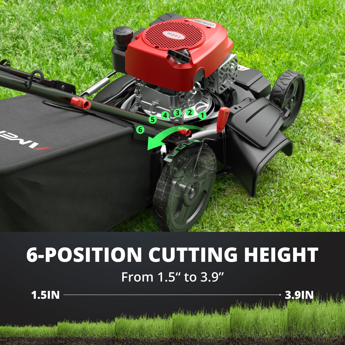 AMERISUN 21" Gas Lawn Mower, 3-in-1 Gas Push Mowers, 144cc 4-Stroke OHV Engine, 6 Height Adjustments 1.4 Bushel Grass Catcher, Lawnmower with Bagging, Mulching & Side Discharge, Efficient Steel Deck