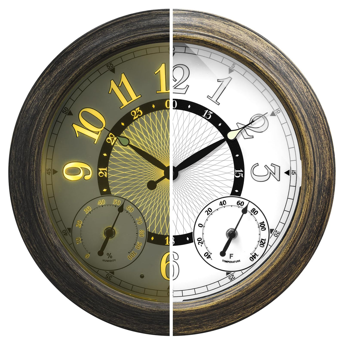 Pytha Sight 18 Inch Metal Illuminated Outdoor Clocks for Patio Waterproof