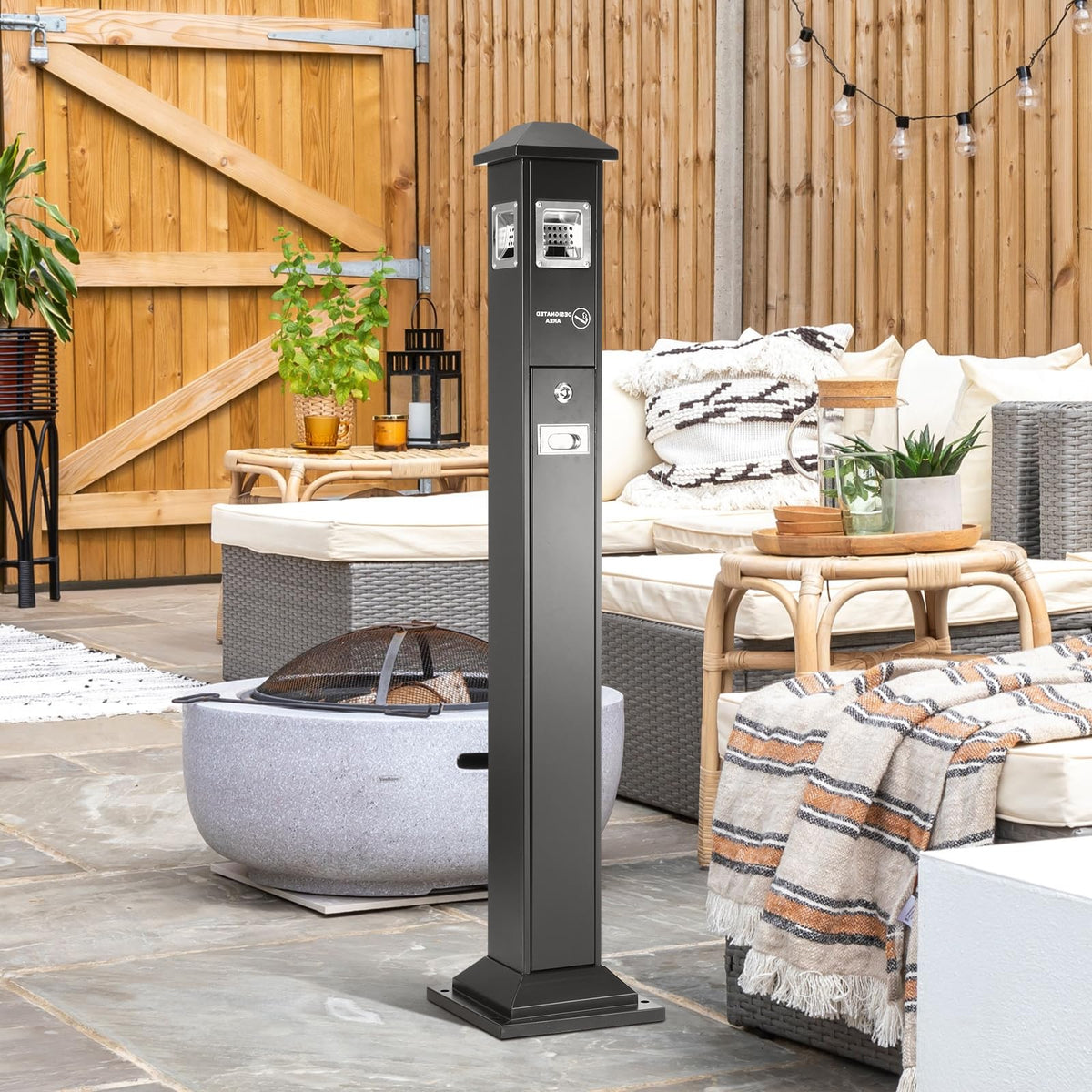 POWLAB Commercial Outdoor Waste Receptacle, 47.6" Stainless Steel, Lockable
