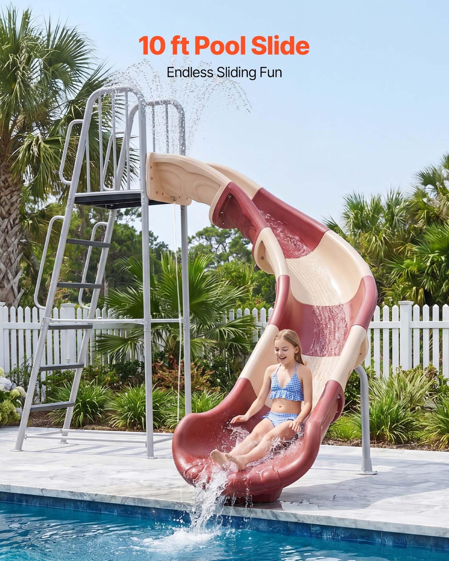 VEVOR Water Slide, Big 10 ft Outdoor Curved Waterslide with Built in Adjustable Sprinkler and Ladder, Free Standing Pool Slide, Metal & Plastic Playground Equipment, Platform for Backyard Fun