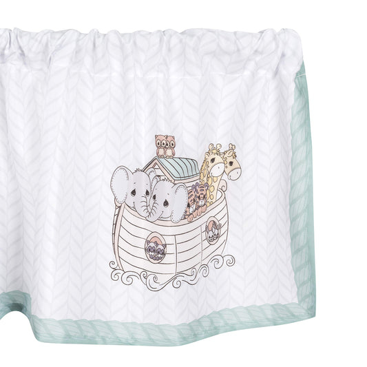 EVERYDAY KIDS Precious Moments Noah’s Ark Window Valance for Toddler and Baby Boys Animal Image of Giraffes, Tigers and Elephants on the Ark with Blue Border - 60x15” Window Décor for Children