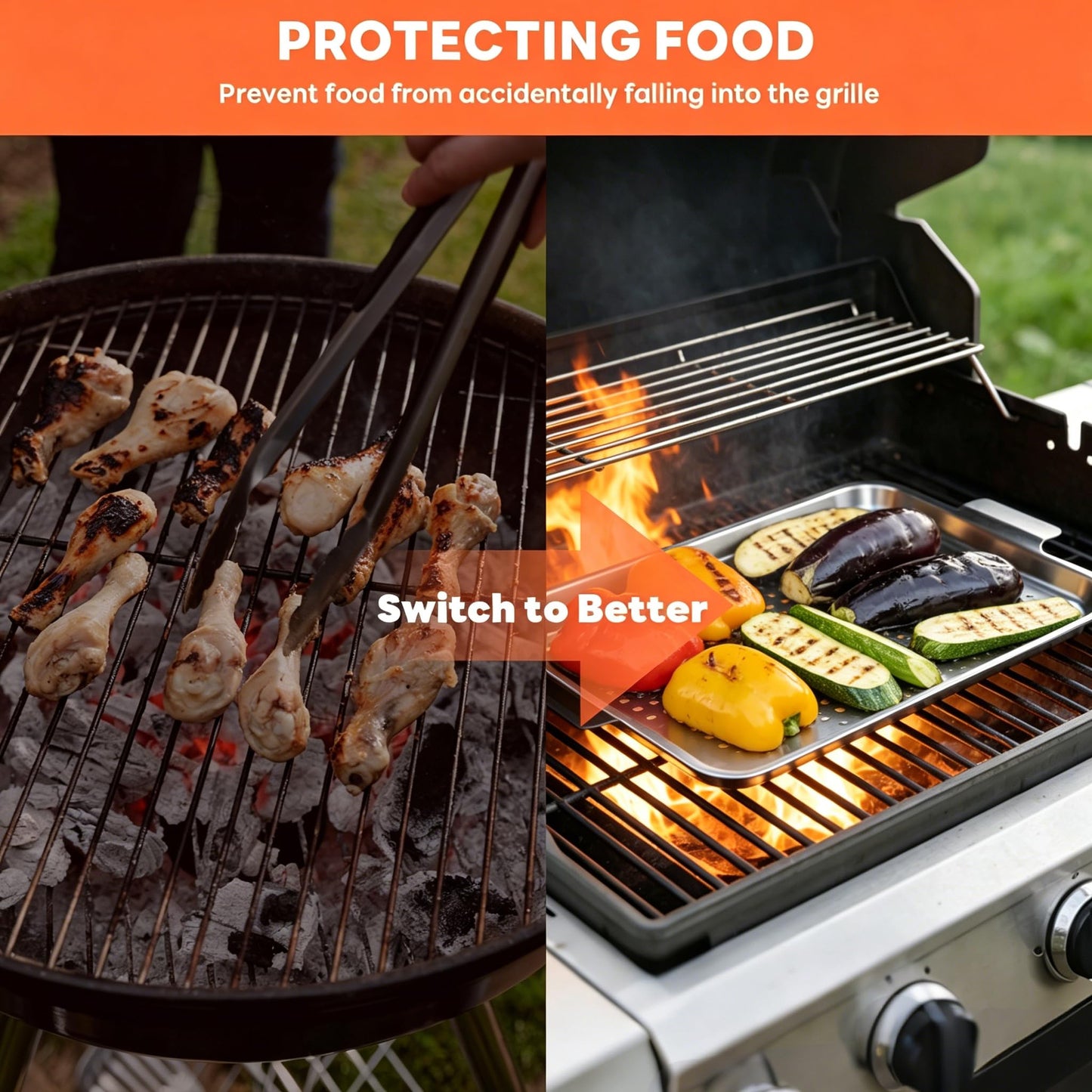 Ayiusideza 2PCS Grill pan, Stainless Steel BBQ Grill Topper for Outdoor Grill with Hole, suitable for picnicking, camping, yard (2 pieces)