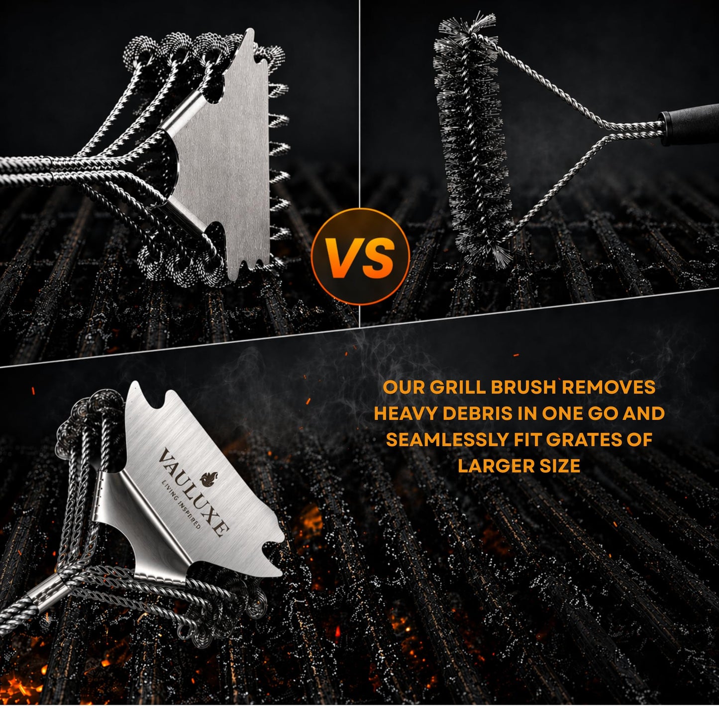 18" Bristle Free Grill Brush and Scraper – BBQ Grill Cleaner Brush with Safe Spiral Spring Head & Stainless Steel Scraper Tool – for Gas, Charcoal, Porcelain and Weber Grill Accessories