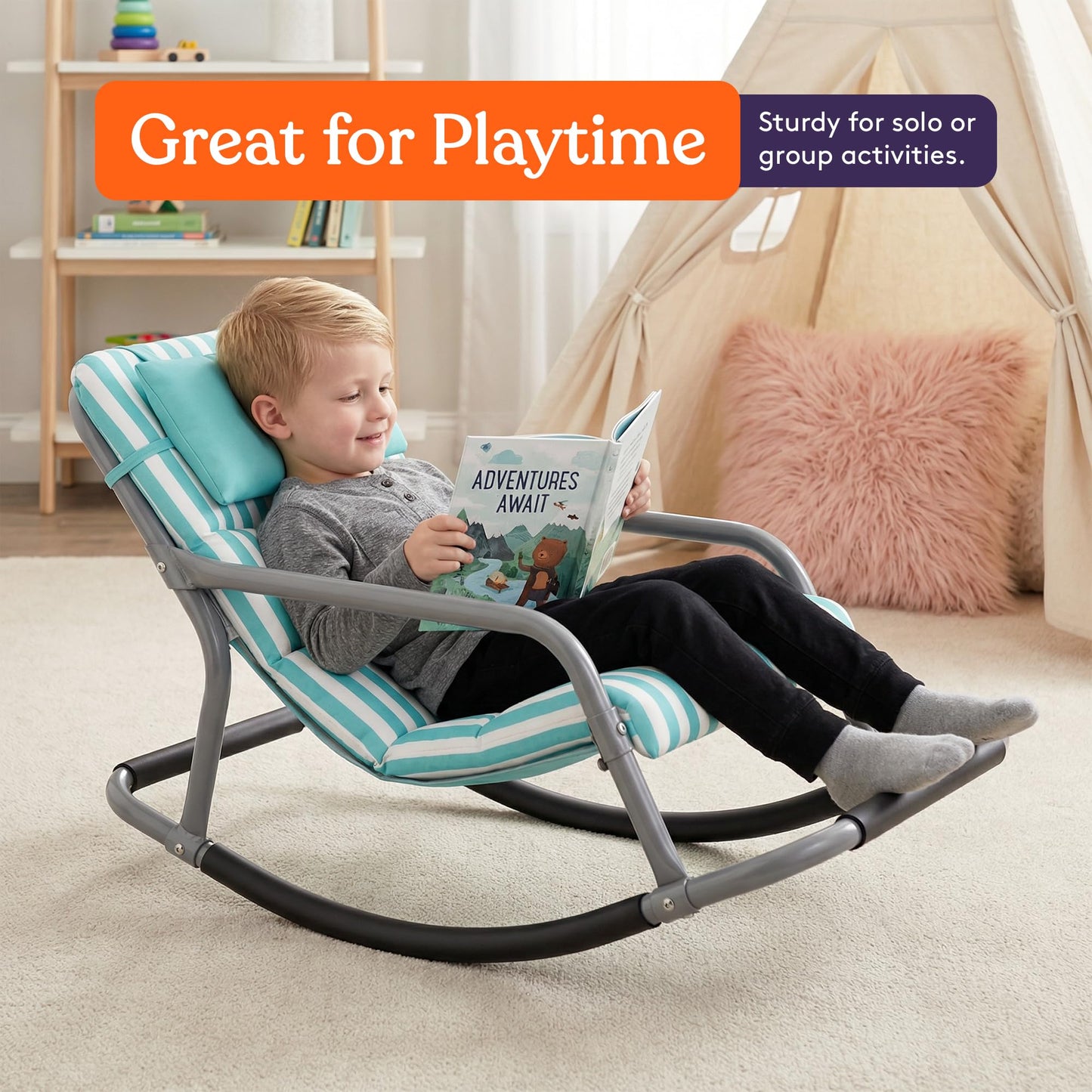 Special Supplies Sensory Rocking Chair for Kids - Comfortable Kids Rocker- Versatile Floor Chair with Soft Fabric and Stability for Playroom, Bedroom, or Nursery (Ages 3+) (Teal)