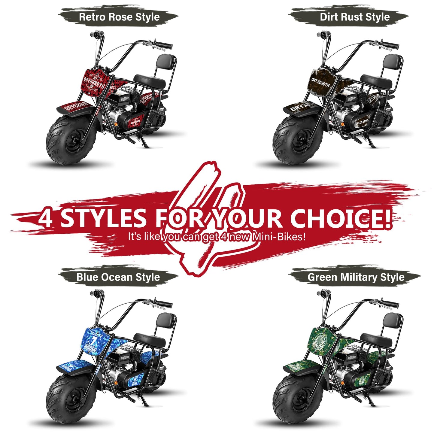 Oryxearth 99CC 4-Stroke Mini Bike, Gas Powered Bike W/EPA Approved Engine Mini Dirt Bike with Off-Road Tire for Kids, Speed Up 28 Mph, W/LED Headlight, Goggles, Gloves & Neck Gaiter