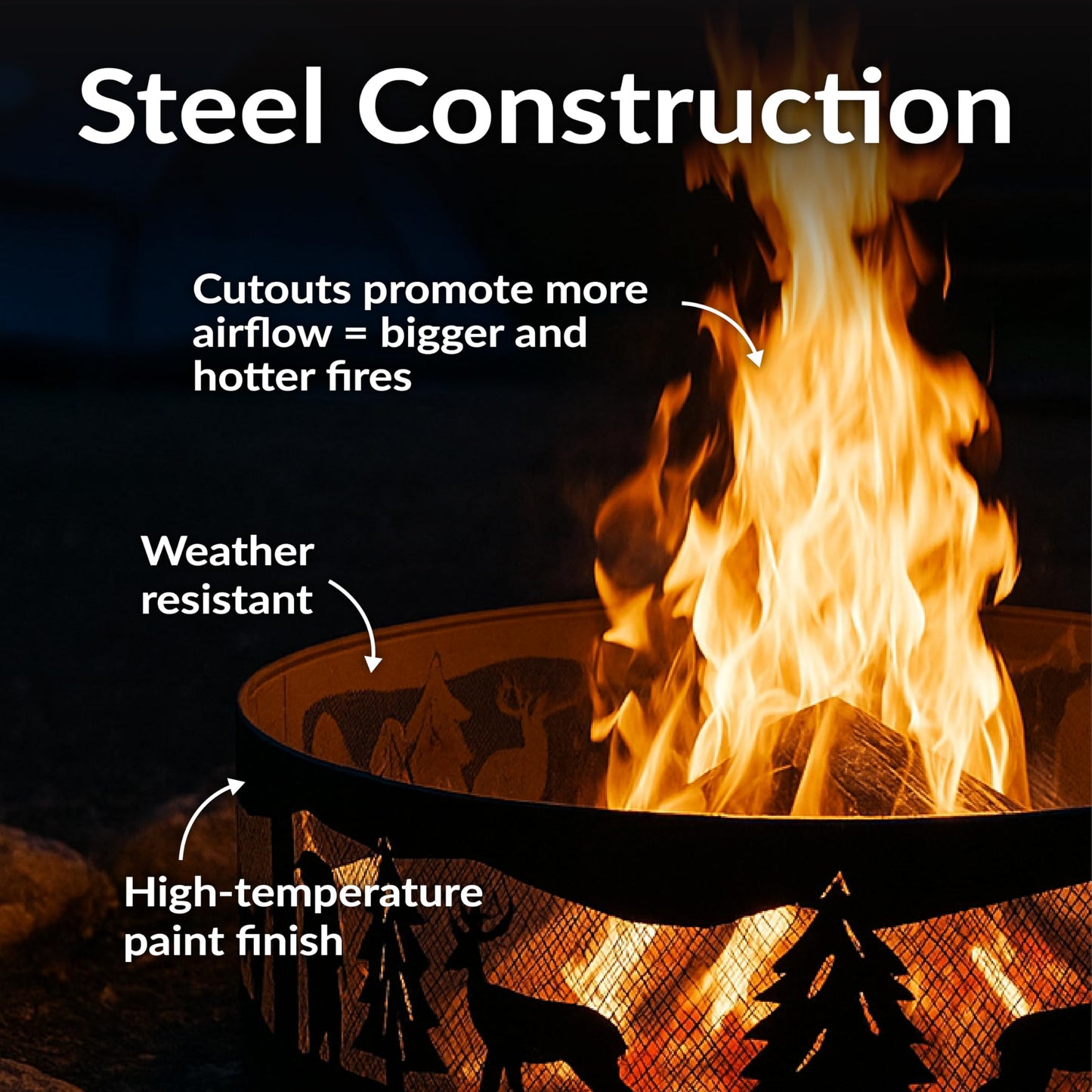 Sunnydaze Wood Burning Outdoor Metal Fire Pit Ring, 36", Forest Wilderness