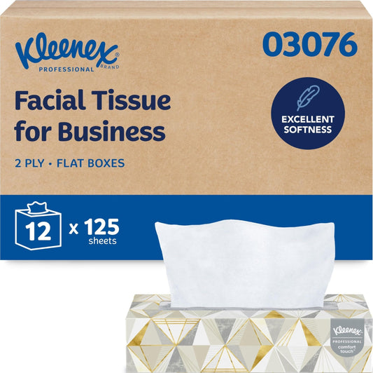 Kleenex Professional Facial Tissue, Bulk, 12 Boxes x 125 Tissues (03076)